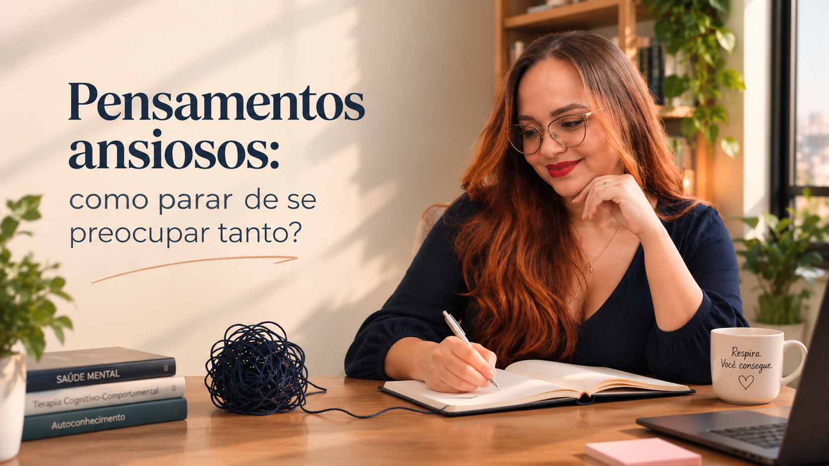 Psicóloga escrevendo m um caderno para repesentar pensamentos aniosos e preocupaç ao excessiva